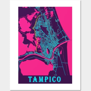 Tampico Neon City Map, Tampico Minimalist City Map Art Print Posters and Art